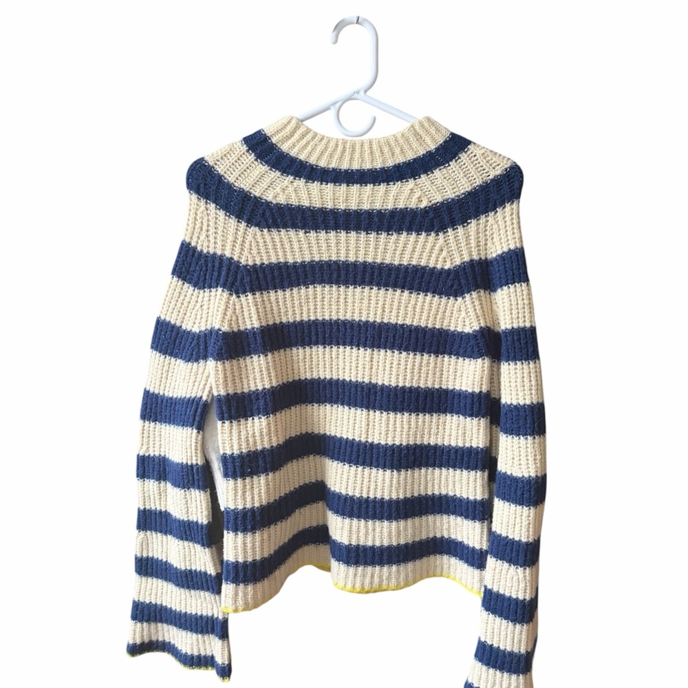 Anthropologie Navy and Cream Striped Crewneck Sweater